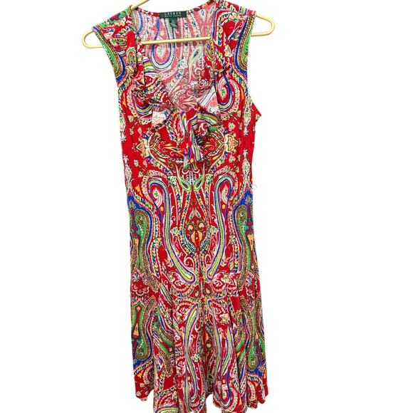 Lauren Ralph Lauren Sleeveless Fit & Flare Paisley Ruffle V‑Neck M EUC - Picture 3 of 8